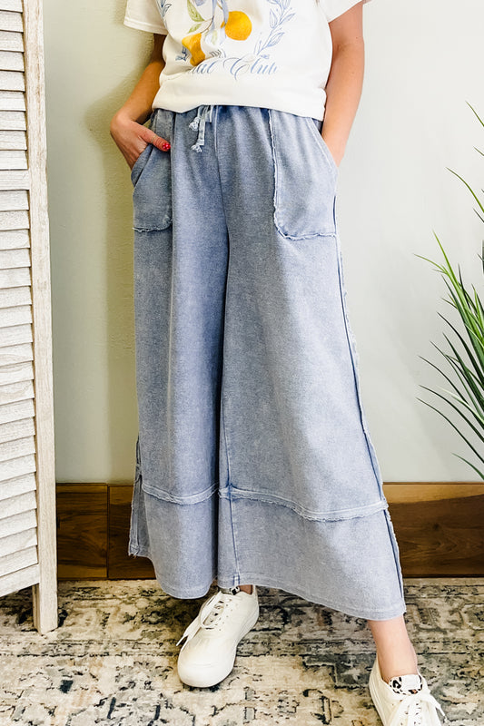 web-womens blue wide leg lounge pants drawstring