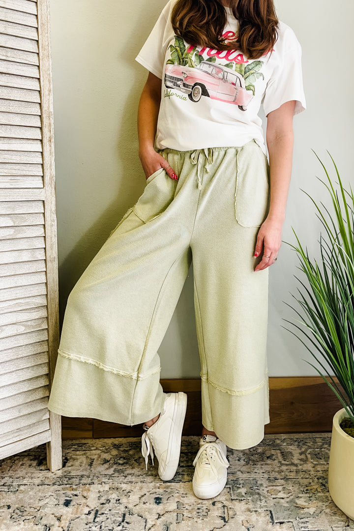 web-womens sage green wide leg lounge pants drawstring