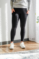 womens stretchy pocket athletic leggings black high rise