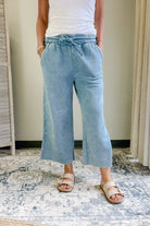 Women's acid washed fleece palazzo sweatpants blue