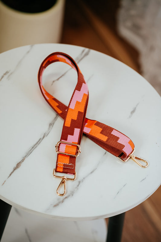 geometric embroider guitar strap for purse orange pink brown